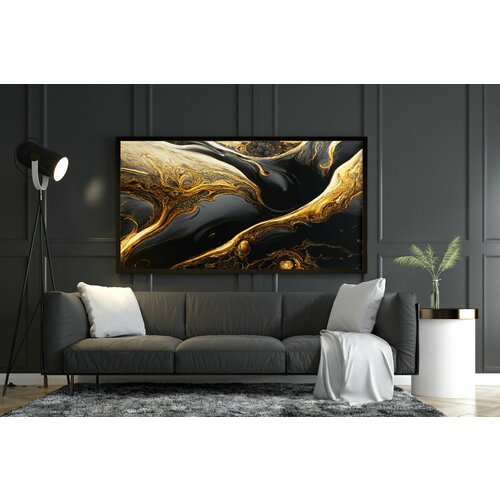 Интерьерная картина на натуральном холсте - Абстракция, золотая лава, 40 х 60 см.