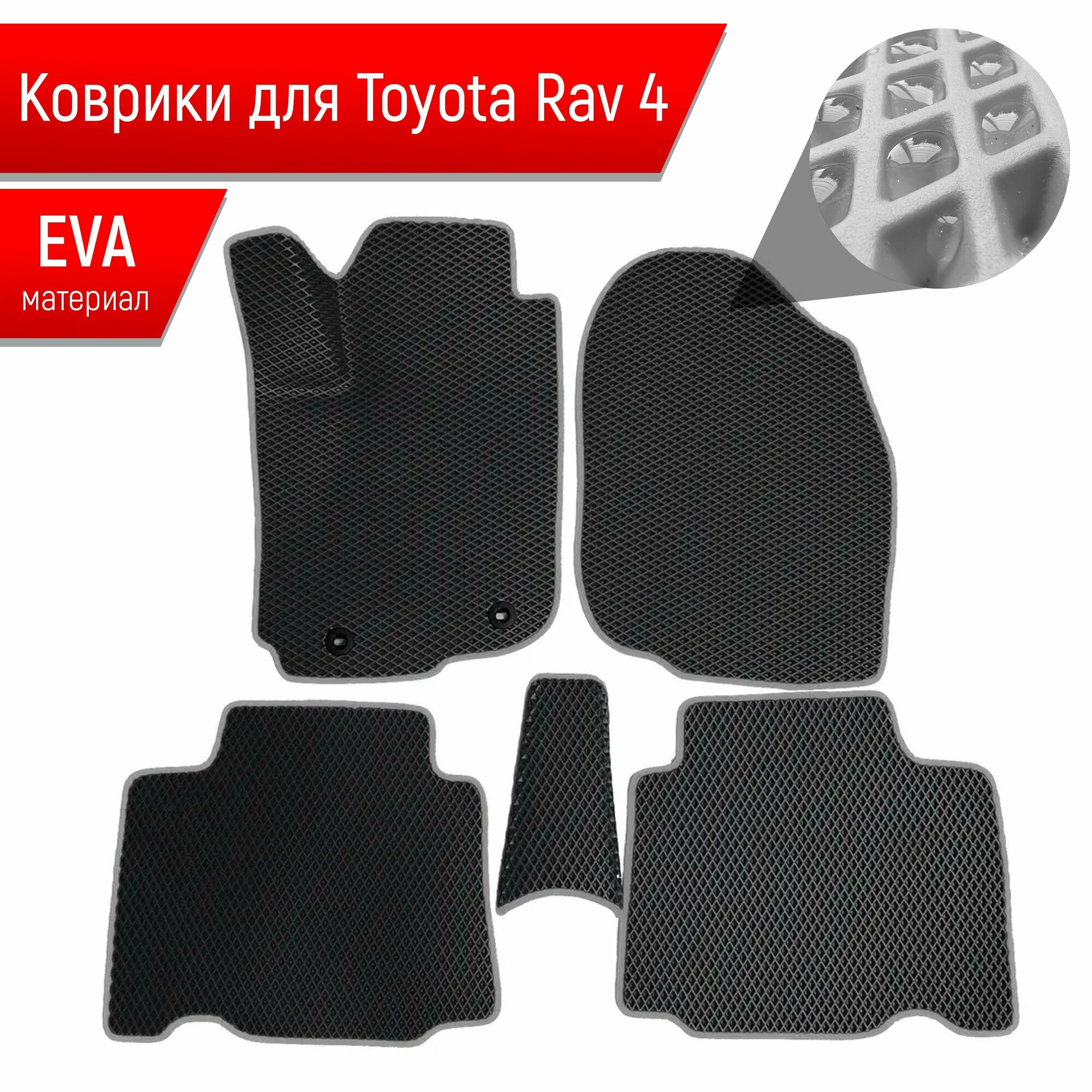 Коврики ЭВА для авто Toyota Rav 4 / Тойота Рав 4 (XA40) 2013-2018 Г. В. Чёрный С Серым Кантом