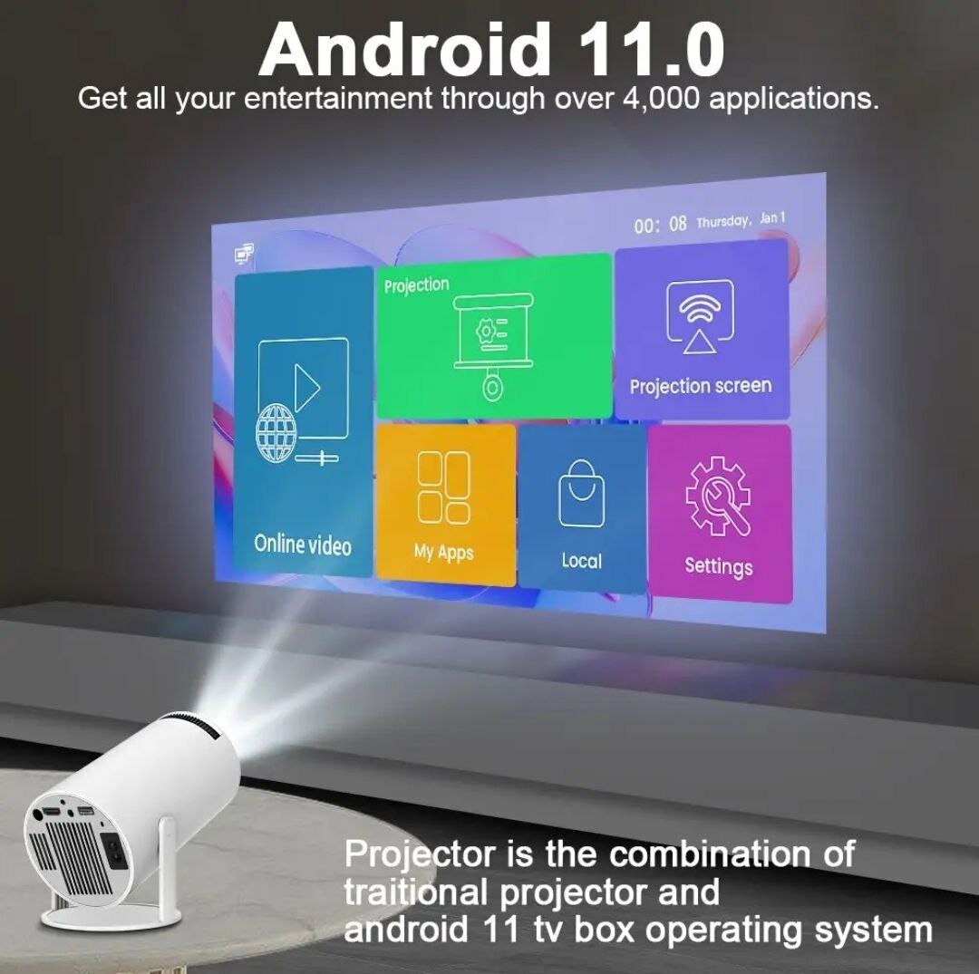 Проектор Magcubic Hy300 4K Android 11 Dual Wifi6 200 ANSI Allwinner H713 BT5.0 1080P 1280*720P
