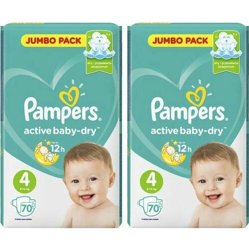 фото Подгузники pampers active baby-dry maxi (9-14 кг) джамбо, 70+70 (140 шт)