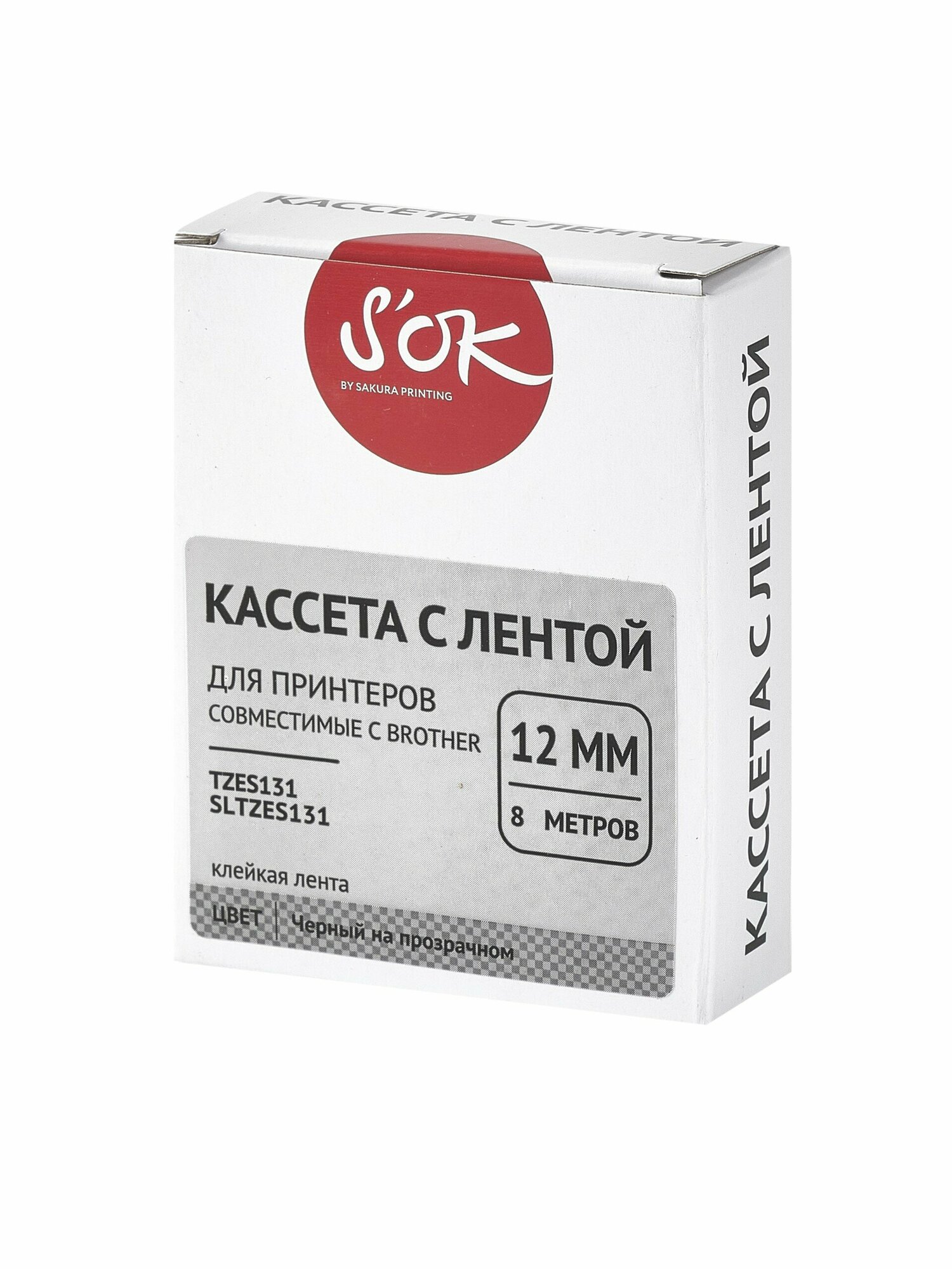 Кассета с лентой S'OK by Sakura Printing TZES131 для Brother черный на прозрачном 12мм/8м  наклейка