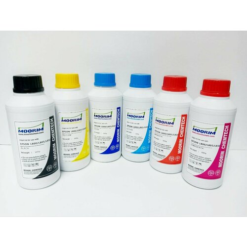 чернила epson l800 l1800 l810 l850 c13t67354a c13t673598 light cyan 70ml голубой Чернила L-серия водные Moorim для Epson L800, L805, L810, L850, L1800 , комплект 6 цветов по 500мл