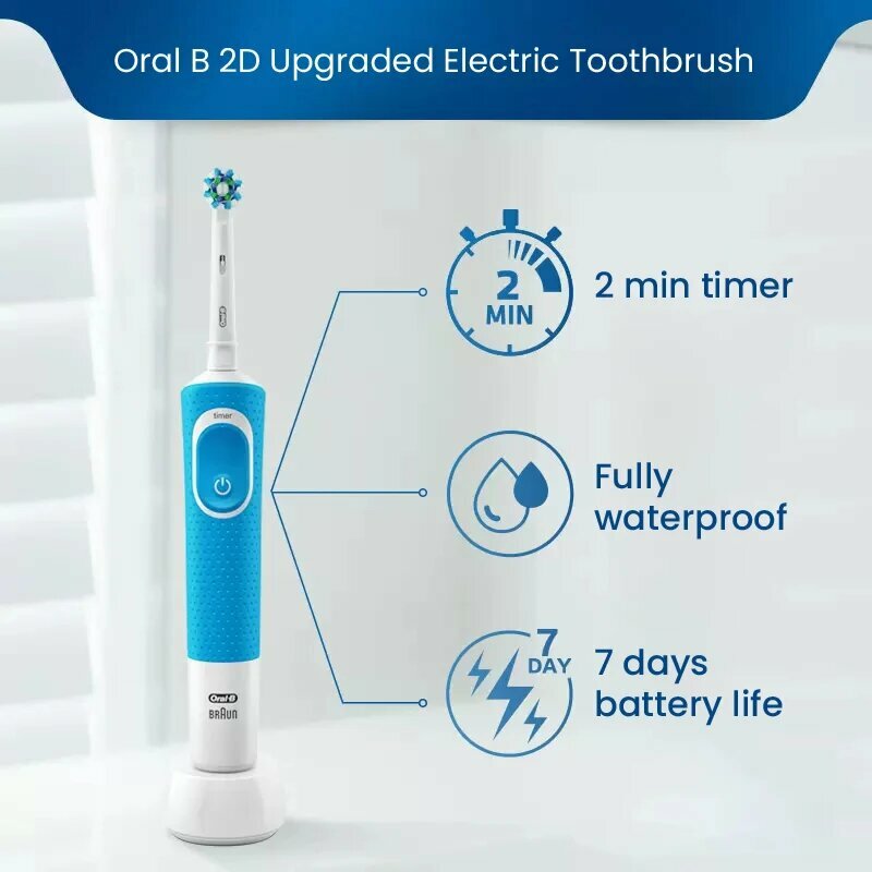 Электрическая зубная щетка Oral-B D100.413.1 голубой CN переходник в комплекте