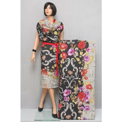 Ткань Шерсть-вуаль жаккард D&G с вензельно-цветочным узором и двумя каймами, ш140см, 0,5 м