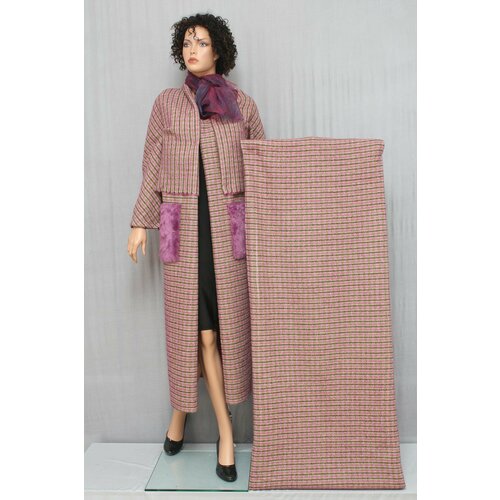 Ткань костюмно-пальтовая клетка: фуксия, салатовая, коричневая на бежевом, ш126см, 0,5 м