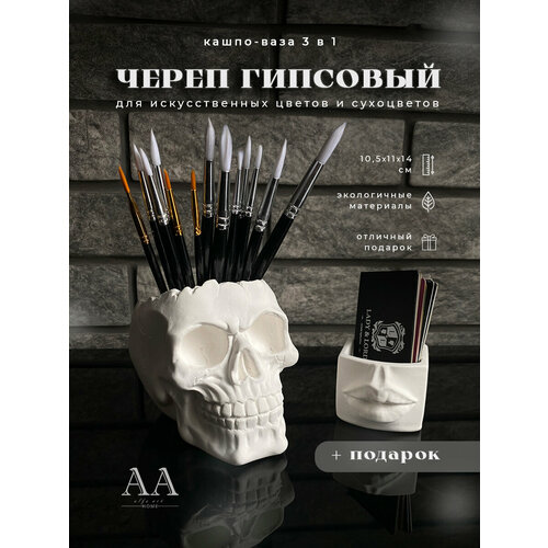 Кашпо из гипса голова Череп маленькое декоративное