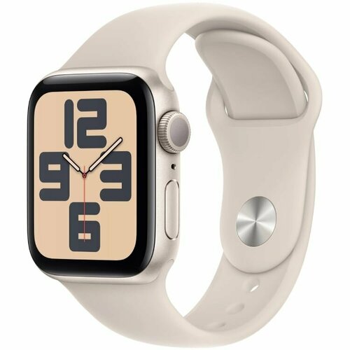 умные часы apple watch se 2023 gps 44mm s m mre43 корпус из алюминия sport band браслет сияющая звезда сияющая звезда Apple Watch SE 2023 GPS 44mm Aluminium Case with Sport Band S/M, Starlight (Сияющая звезда), MRE43