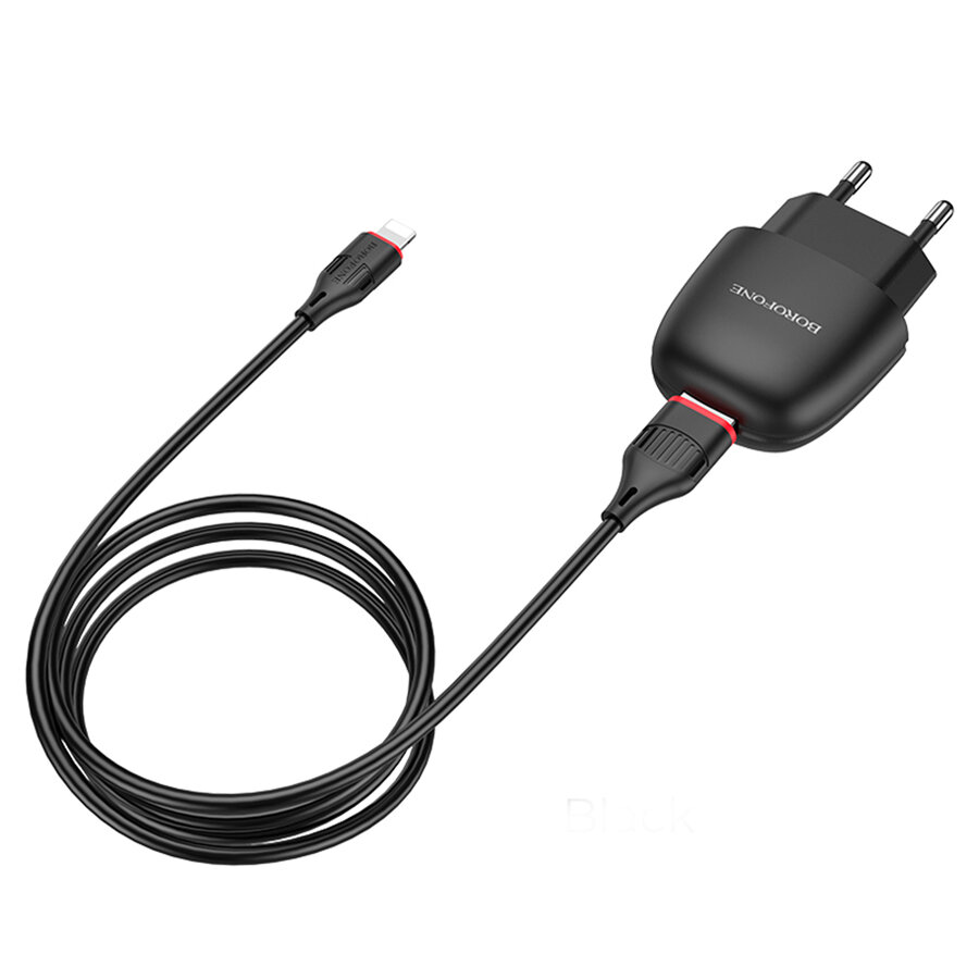 Сетевое зарядное устройство BOROFONE BA49A Vast 1xUSB с Кабелем USB - Lightning, 2.1A, 10W, черный