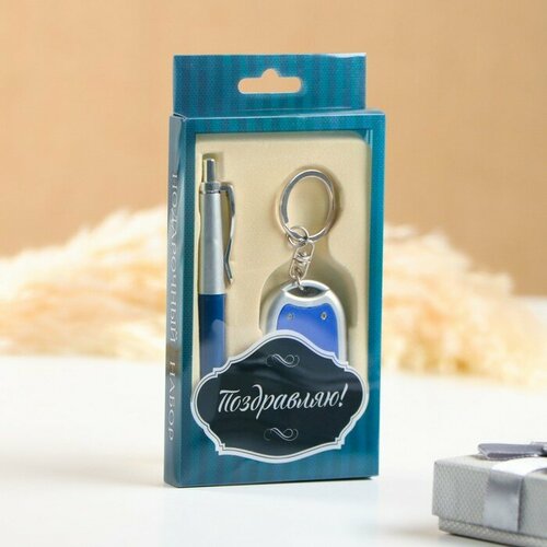 Набор подарочный 2в1 ручка фонарик синий микс 170₽