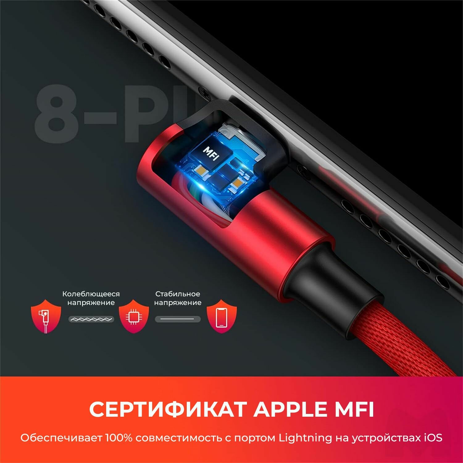 Кабель угловой для быстрой зарядки и передачи данных UGREEN US299 / USB-A на Lightning / MFi сертификат / Длина 1м / цвет красный (60555) — фото 1