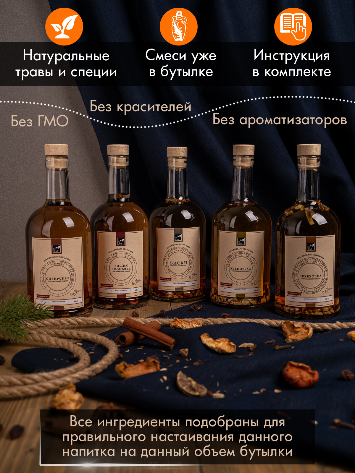 Подарочный набор для приготовления настоек с пожеланиями, 5 бутылок — фото 1