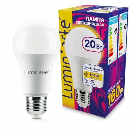 Светодиодная лампа LUMINARTE LSTD-A60-20W3KE27 20Вт 3000K E27 цена за 1 шт 280₽