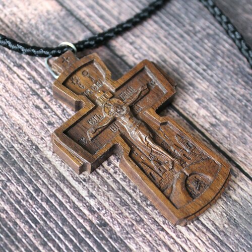 Крест канонический. Резной. нательный крест с иконой с серебрением святая лидия освящен