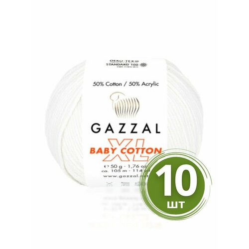 Пряжа Gazzal Baby Cotton XL (Беби Коттон XL) - 10 мотков Цвет: 3410 Белый 50% хлопок, 50% акрил, 50 г 105 м