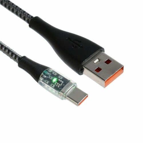 Кабель MYBIT 3 А Type-C - USB прозрачный оплётка нейлон 1 м серый 1635₽