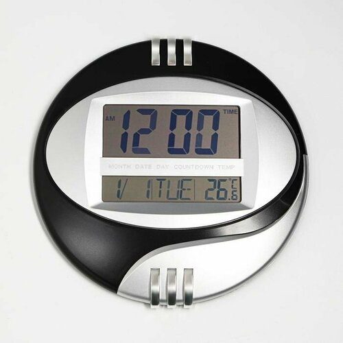 Электронные с календарем таймером и термометром черные часы будильник электронные цифры цифры синие с термометром черные 23х9 5х3 см 3244775