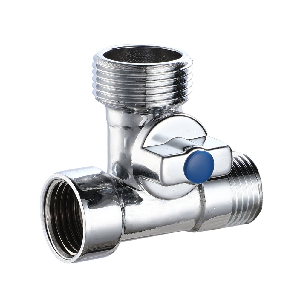 фото Кран для бытовых приборов, 1/2"х3/4"х1/2", г-ш-ш, трехход, РМС