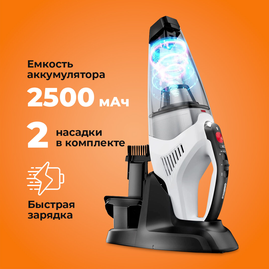 фото Умный аккумуляторный ручной пылесос для дома, беспроводной для автомобиля с мощным съемным аккумулятором 2500 мАч, HEPA фильтр, Oberhof Kompaktheit NF-10