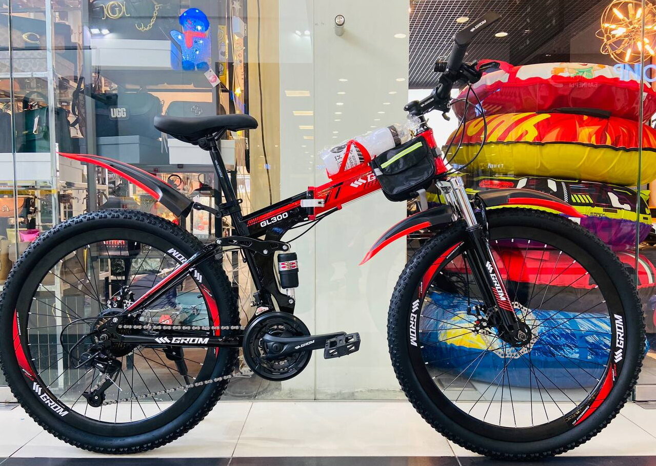 Горный складной велосипед GROM, городской, 26 дюймов / взрослый, мужской и женский для прогулки / скоростной, спортивный велик для подростков черный/красный