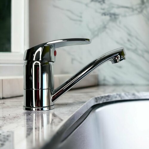 Смеситель для раковины и умывальника с коротким изливом, серебристый