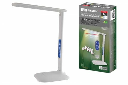 Светильник светодиодный-часы Tdm Electric СНЧ-1, 5 Вт, календ, терм-р, 2800-5500 К, сенсор-димм, USB, белый, SQ0337-0098