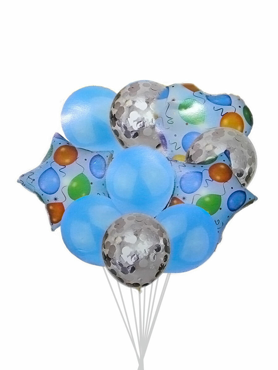 фото Набор воздушных шаров с конфетти - 10шт 30см, голубой
