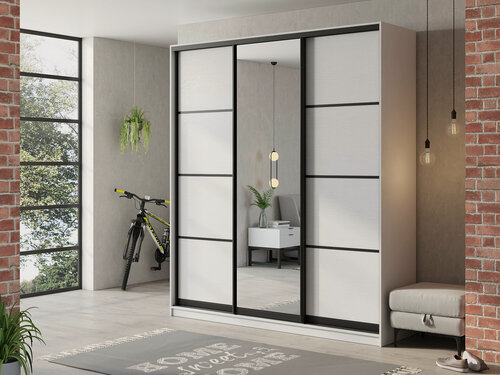 Изображение товара Шкаф купе для одежды Матэрна лофт белый + зеркало, 220х45х240 см