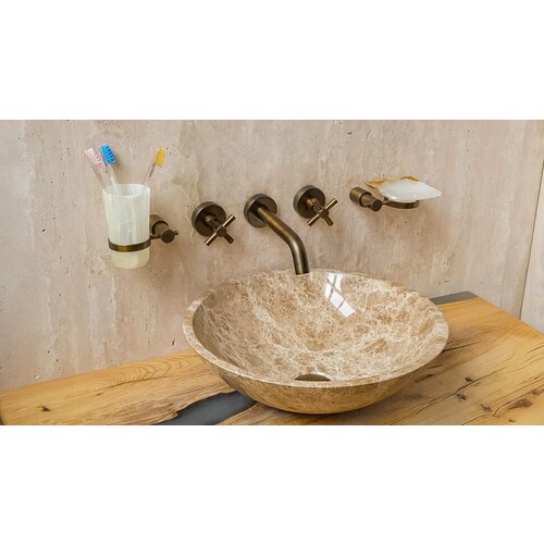 Мраморная раковина для ванной Sheerdecor Sfera 001061111 из бежевого натурального камня (43 x 43 x 14 см | SF24)