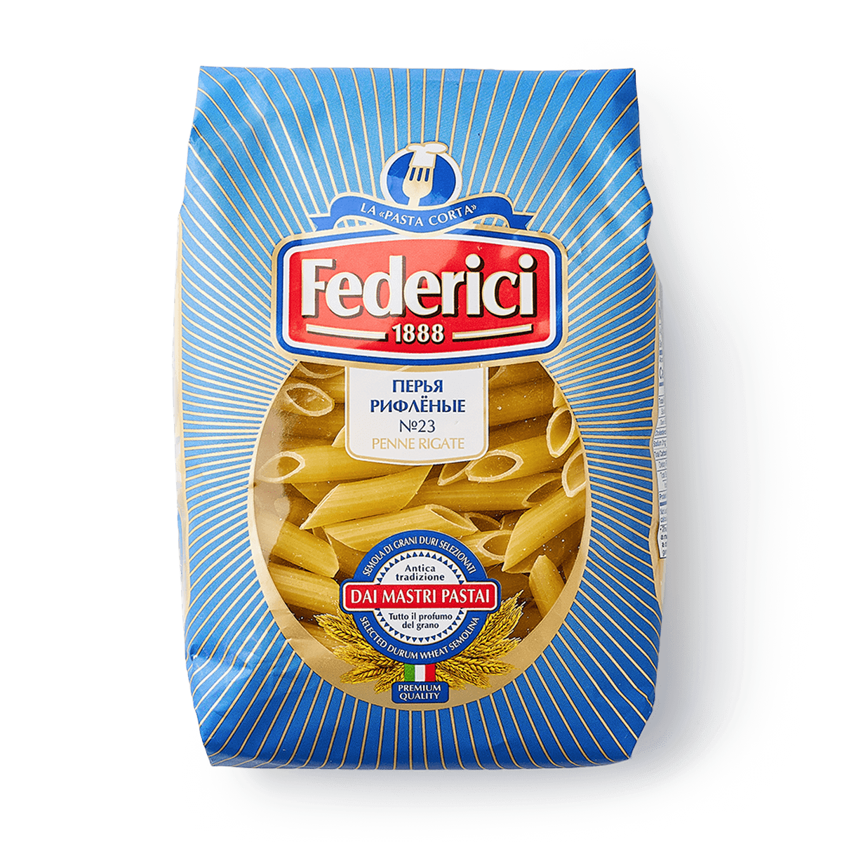 Макароны Federici №23, перья, рифлёные, из твёрдых сортов пшеницы, 400 г