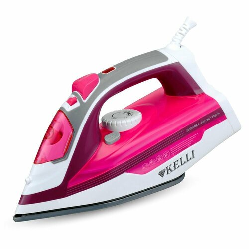 утюг kelli kl 1648к красный 2600вт керамика Утюг 2600 Вт Kelli, отпариватель, вертикальное отпаривание, подошва керамика, красный