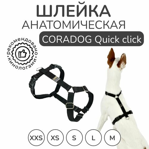 Шлейка для собак прогулочная анатомическая, CORADOG Quick click, размер M, цвет черный