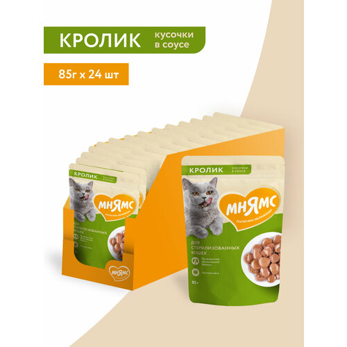 Влажный корм Мнямс Кусочки в соусе с кроликом для стерилизованных кошек 85г х 24шт