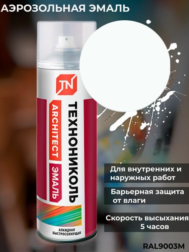 фото Эмаль аэрозольная технониколь белая глянец 9003