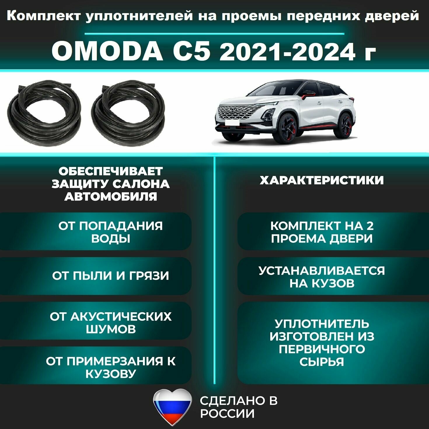 Комплект уплотнителей проема передних дверей подходит на OMODA C5 2021-2024 г Омода С5 -2 шт