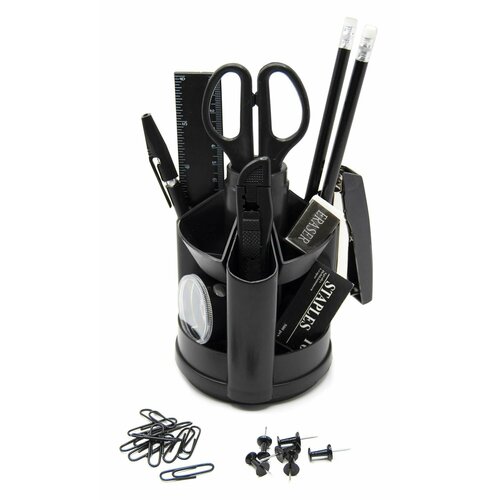 Органайзер настольный канцелярский набор 13 предметов вращающийся черный картонная упаковка 3468 730₽