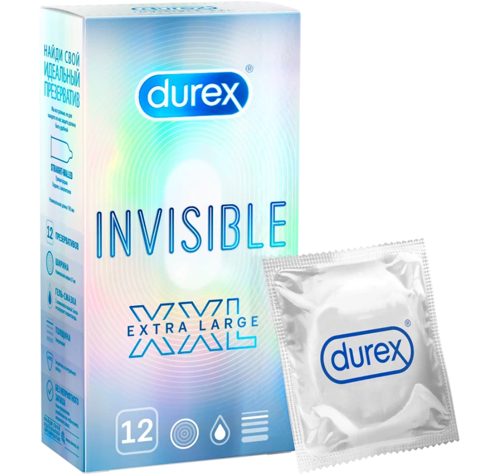 Презервативы Durex Invisible XXL, 12 шт.