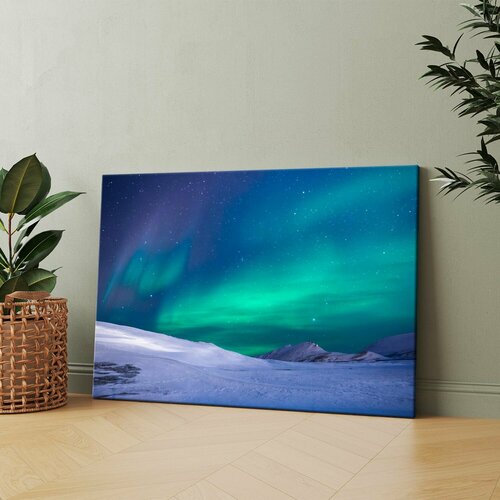 Картина на холсте (Большое зеленое сияние аврора) 20x30 см. Интерьерная, на стену.