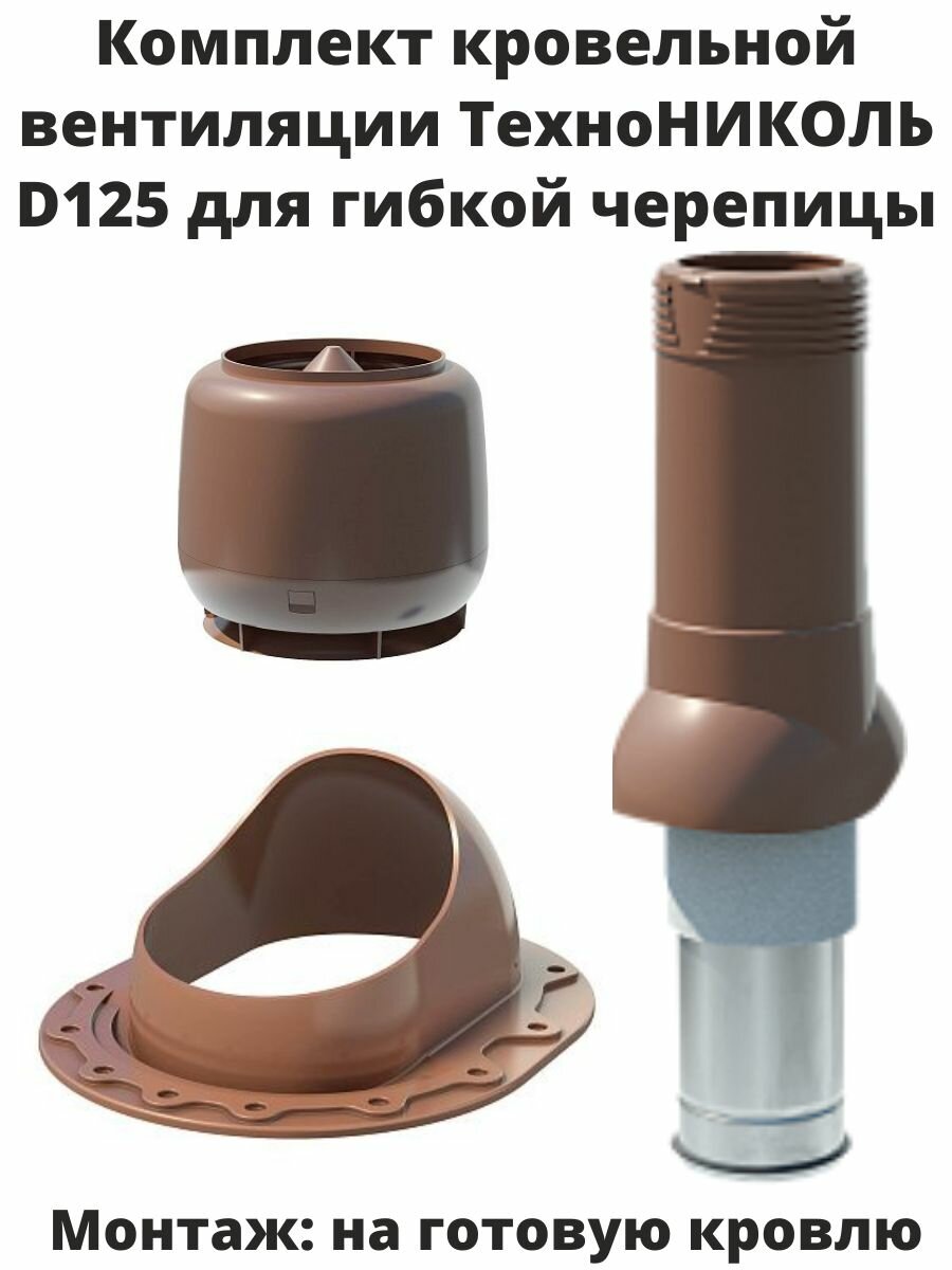 Комплект кровельной вентиляции технониколь D125 для гибкой черепицы монтаж на готовую кровлю цвет: коричневый шоколад.