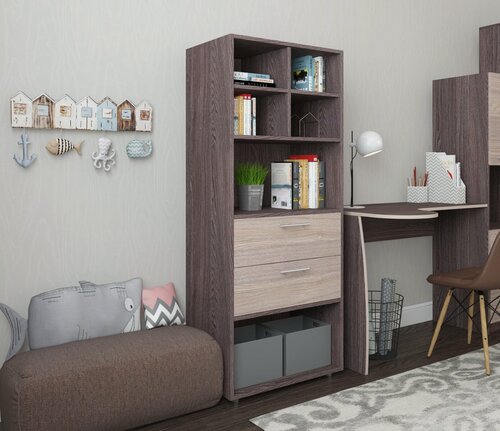 Изображение товара Стеллаж, шкаф с ящиками, с полками, в офис, в детскую, Есэндвич Лаворо 60x40х150 см (Анкор тёмный/Анкор светлый)