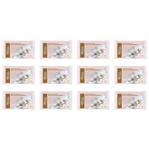 Белая Орхидея Салфетки влажные для снятия макияжа, 15 шт, 12 упаковок