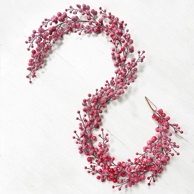 Декоративная гирлянда с ягодами в блестках Red Berry 180 см