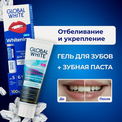 Изображение товара Набор для отбеливания зубов GLOBAL WHITE Карандаш отбеливающий 5 мл + Зубная паста реминерализирующая 100 гр