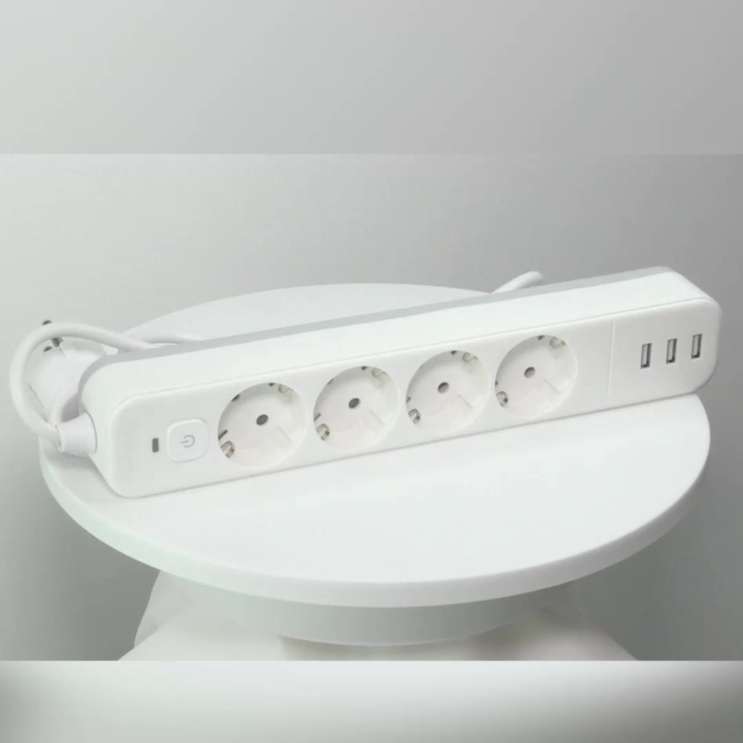 Сетевой фильтр Intro SFE415-3xUSBA-W с базовой защитой с заземлением с выключателем 4 розетки+3xUSBA 3,1A 1,5м 10А белый — фото 1
