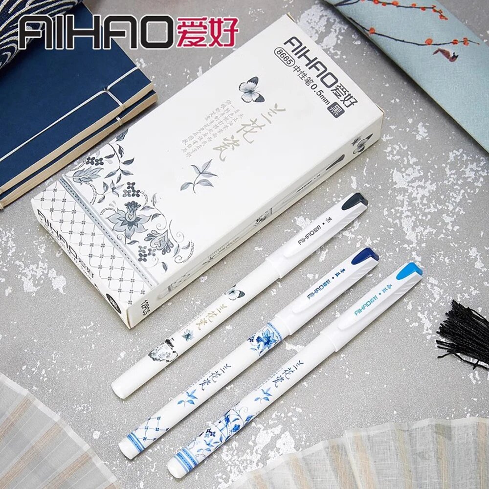 Гелевые ручки AiHao, 12 шт, черные/синие/кристально-синие
