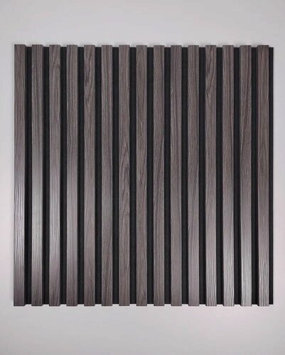 Изображение товара Акустическая панель, 600х600х19мм, ясень дымчатый, рейки ПЭТ/МДФ, черный войлок, INDECO