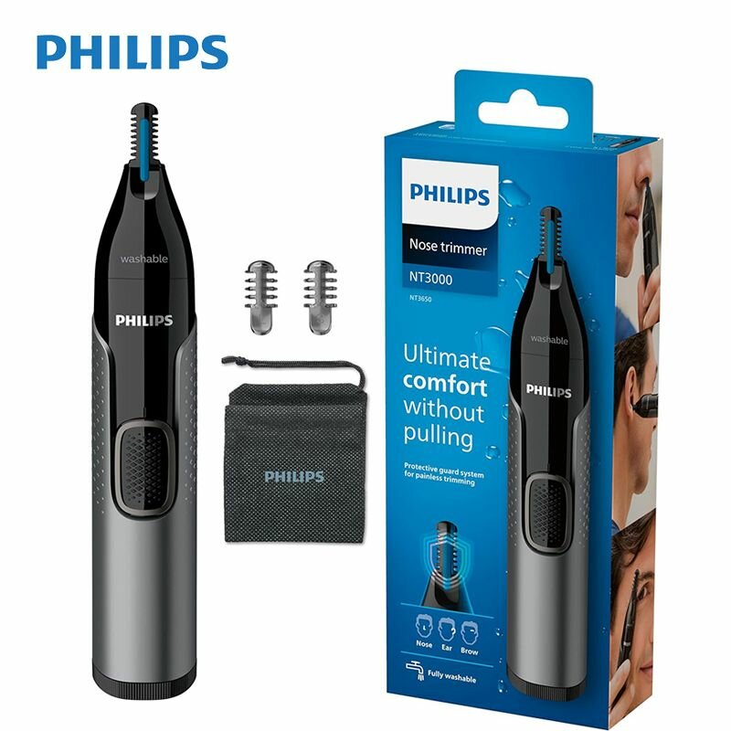 Триммер для носа Philips NT3650/16, без выдергивания, полностью моющийся, для стрижки волос в ушах и бровей