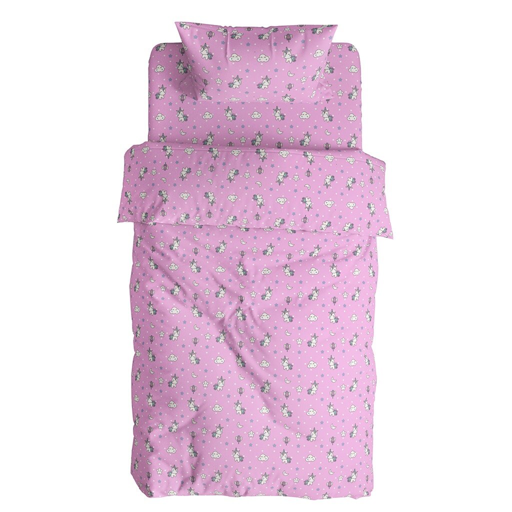 Пододеяльник детский Домашняя мода 1,5 спальный, "Единорожки" розовый 147х215 см, бязь "Комфорт" 121 г/м2 (ПО-1,5-Э)