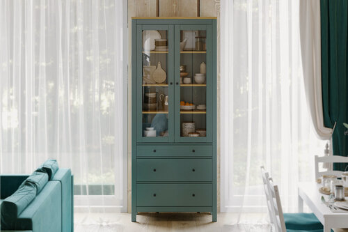 Изображение товара Шкаф с витриной ГУД лакк сага 90, 215.5 x 41.4 x 90.4 см, цвет: темно-бирюзовый/ясень