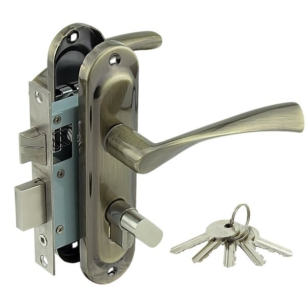 Замок врезной MARLOK 50/L76-ЦМВ70 межосевое расстояние 50 мм ключ/вертушка AB (бронза)