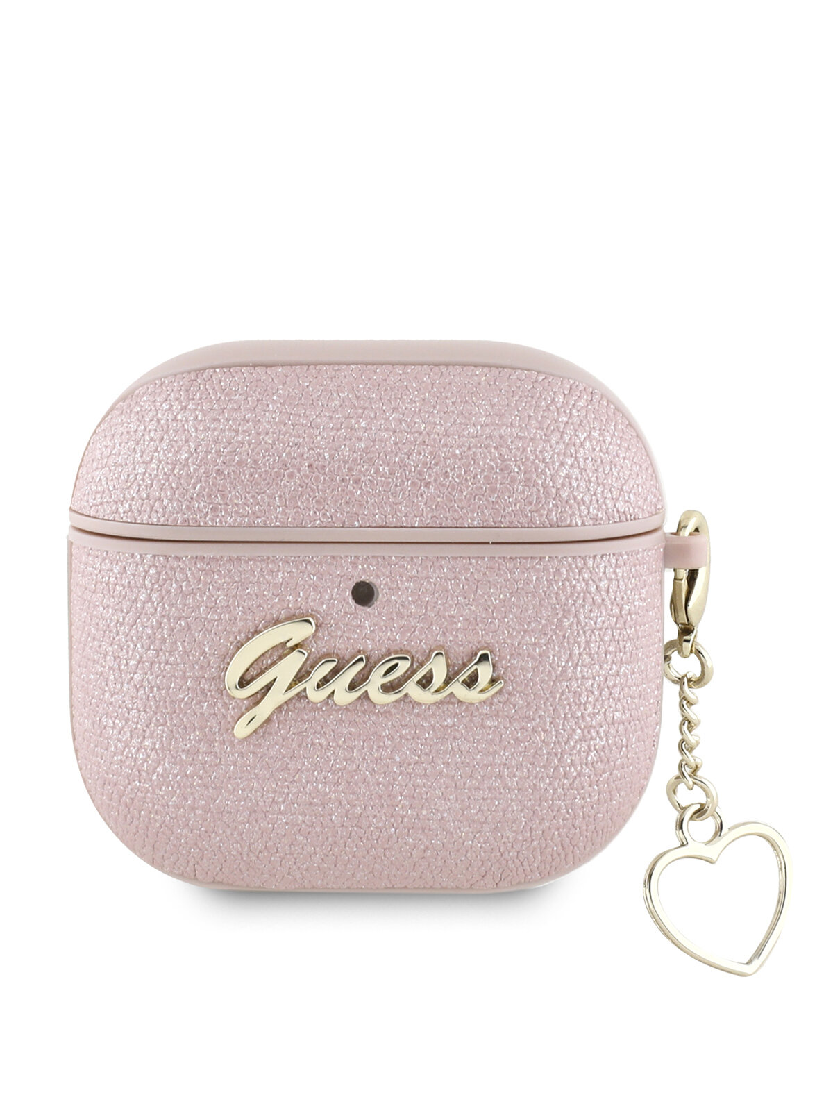 Guess для Airpods 4 чехол PU leather with Script metal logo and Heart charm Pink